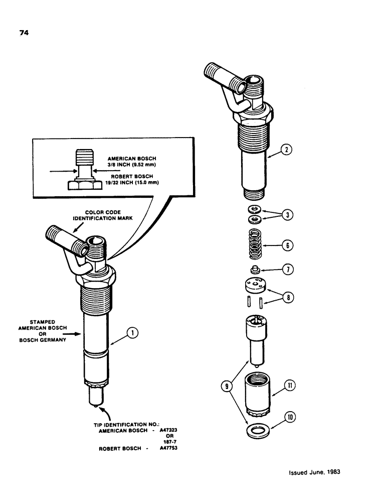 Схема запчастей Case 850C - (074) - FUEL INJECTION NOZZLE, 336BD AND 336BDT DIESEL ENGINE (02) - FUEL SYSTEM