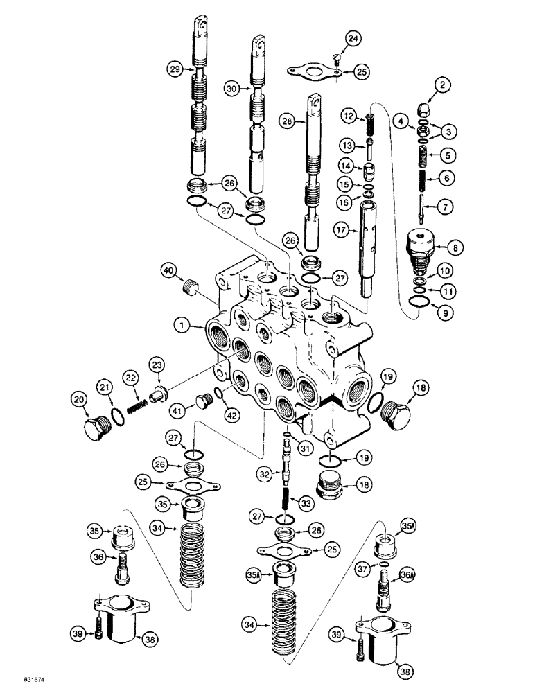Схема запчастей Case 585E - (8-28) - FORKLIFT CONTROL VALVE ASSEMBLY (08) - HYDRAULICS