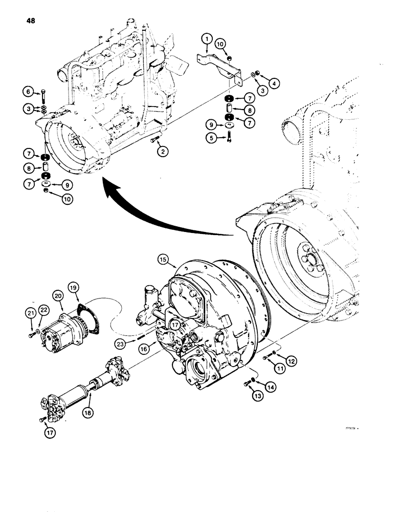 Схема запчастей Case 850B - (048) - ENGINE AND TORQUE CONVERTER MOUNTING (01) - ENGINE