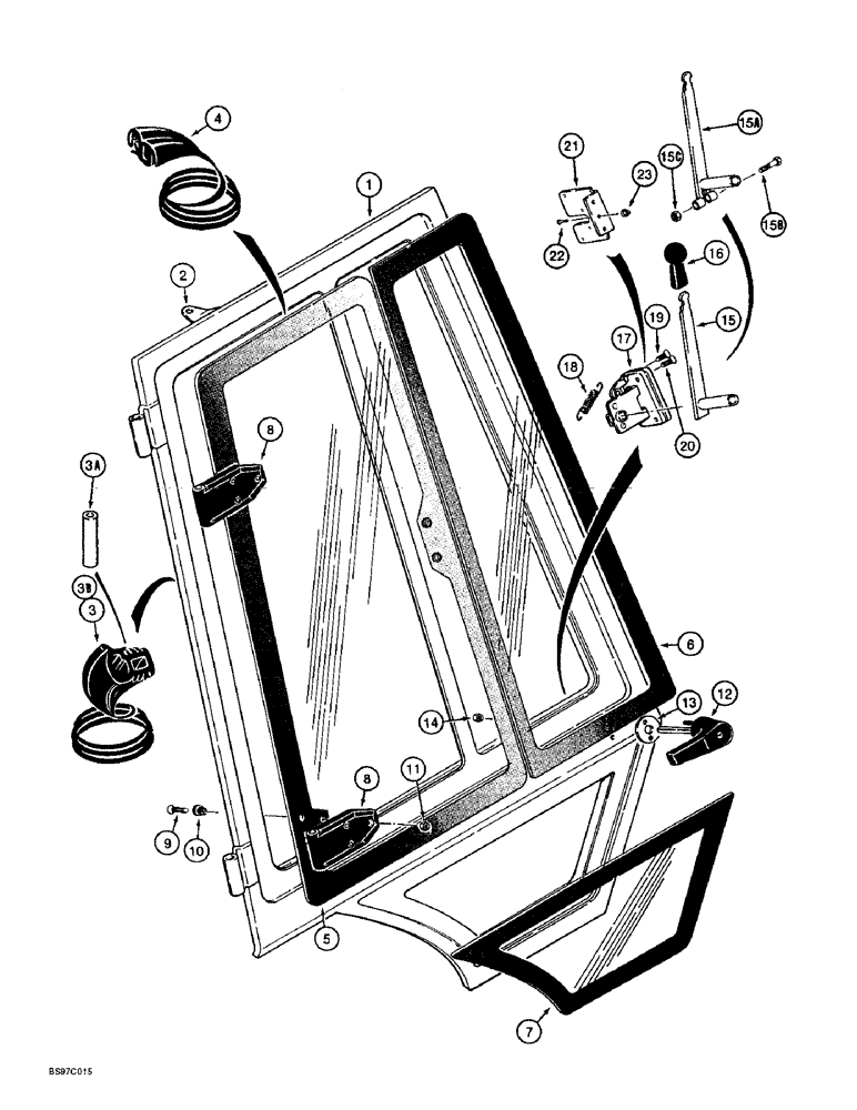 Схема запчастей Case 590L - (9-102) - LEFT-HAND AND RIGHT-HAND CAB DOORS - EXTERIOR (09) - CHASSIS/ATTACHMENTS
