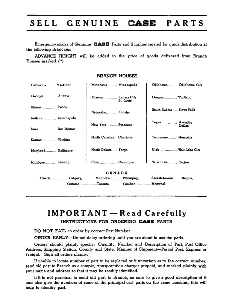 Схема запчастей Case 300 - (002) - SELL GENUINE CASE PARTS (00) - GENERAL