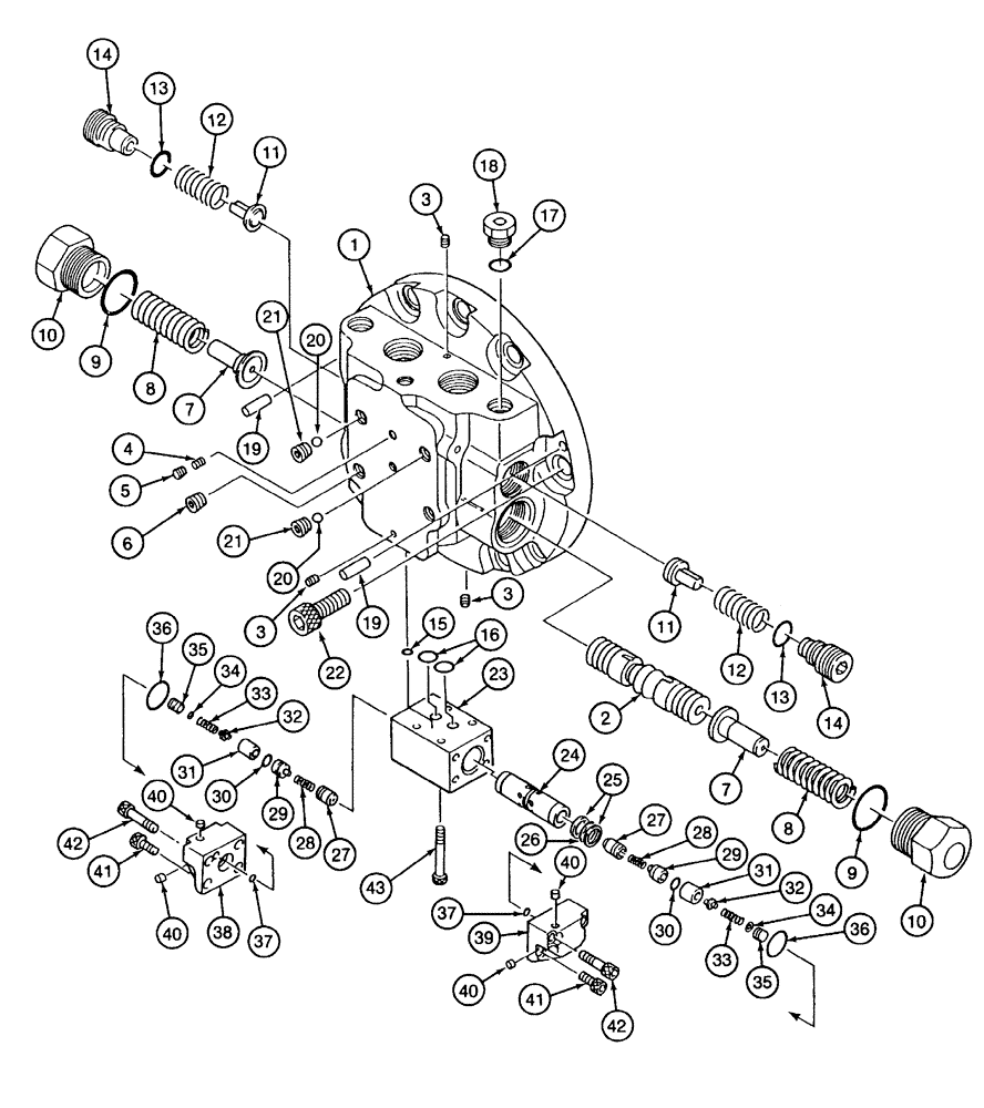 Схема запчастей Case 9040 - (6-08) - TRACK DRIVE MOTOR ASSEMBLY, HOUSING AND VALVES (06) - POWER TRAIN