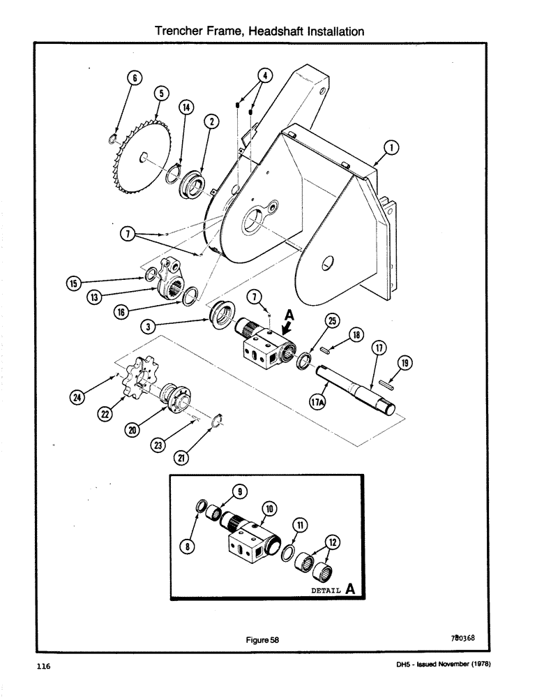 Схема запчастей Case DH5 - (116) - TRENCHER FRAME, HEADSHAFT INSTALLATION (89) - TOOLS