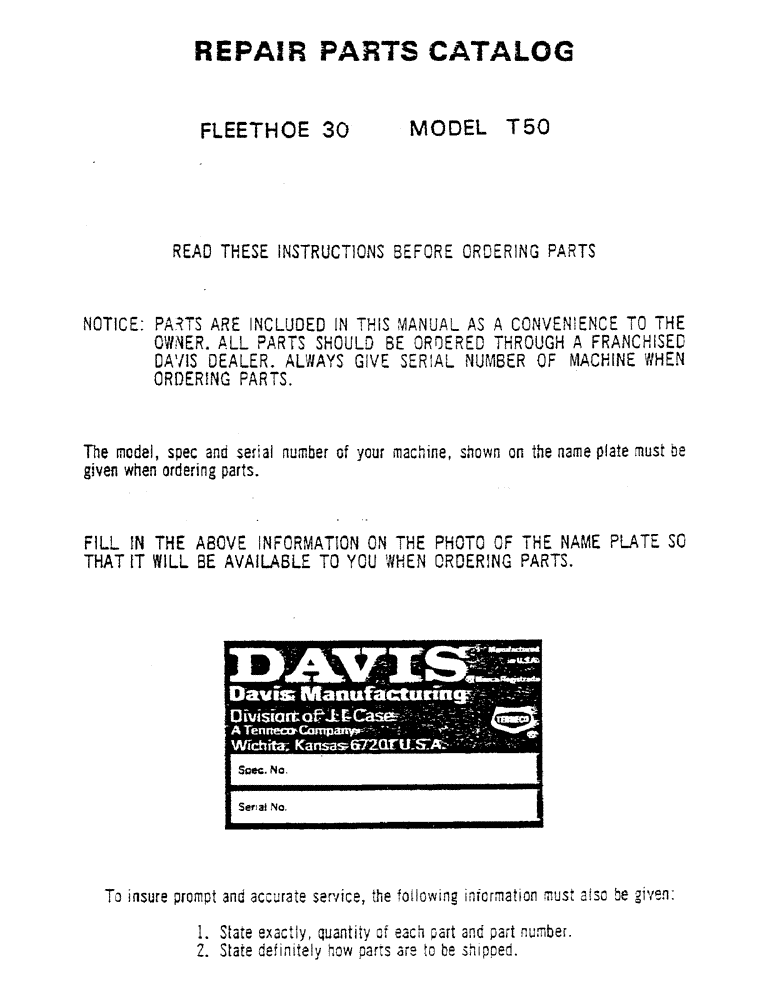 Схема запчастей Case 30 - (01) - REPAIR PARTS CATALOG 