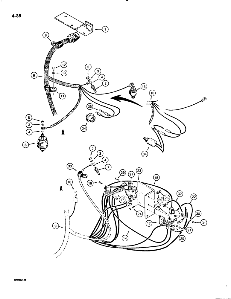 Схема запчастей Case W20C - (4-038) - ELECTRICAL CIRCUIT, REAR HARNESS TO SWITCHES & SOLENOIDS USED ON W18B & BEF. W20C P.I.N. 9155766 (04) - ELECTRICAL SYSTEMS