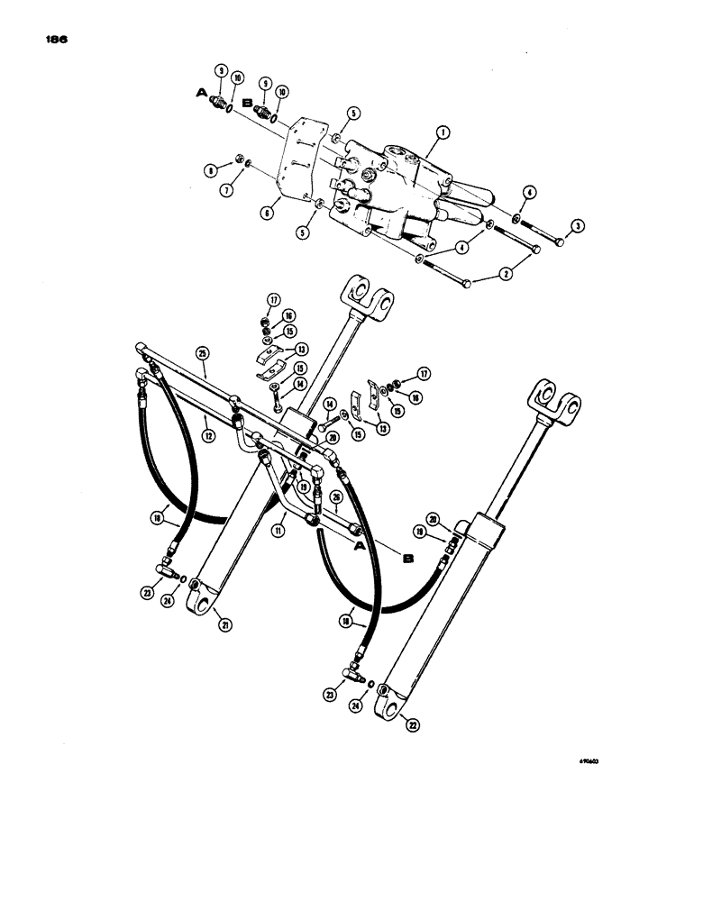 Схема запчастей Case W24 - (186) - LOADER HYDRAULICS, LOADER LIFT CYLINDER HYDRAULICS (08) - HYDRAULICS