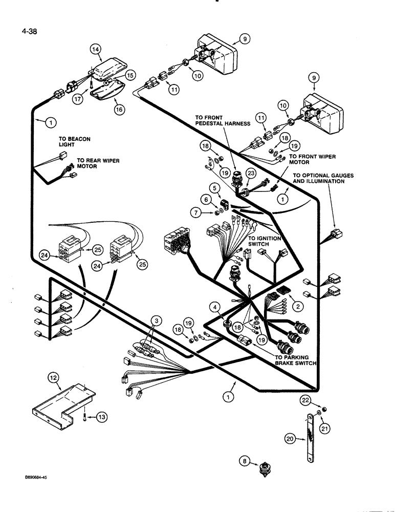 Схема запчастей Case 821 - (4-038) - CANOPY HARNESS - OPERATORS COMPARTMENT, LAMPS, *PRIOR TO P.I.N. JAK0024165 (04) - ELECTRICAL SYSTEMS