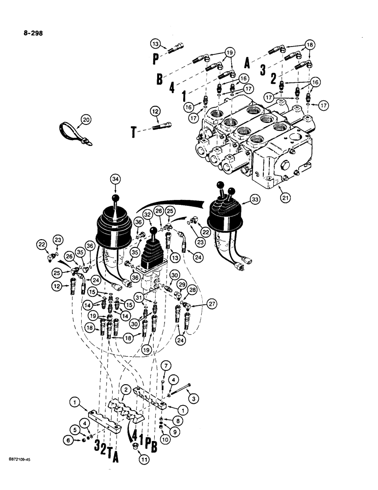 Схема запчастей Case W36 - (8-298) - REMOTE LOADER CONTROL CIRCUIT, CONTROL VALVE, TO REMOTE VALVES (08) - HYDRAULICS