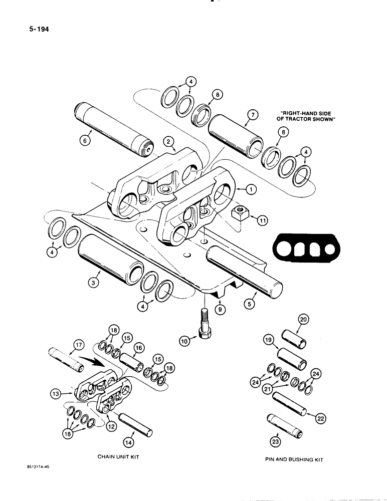 Схема запчастей Case 1450B - (5-194) - R50502 STANDARD SEALED TRACK CHAIN, IF USED (11) - TRACKS/STEERING