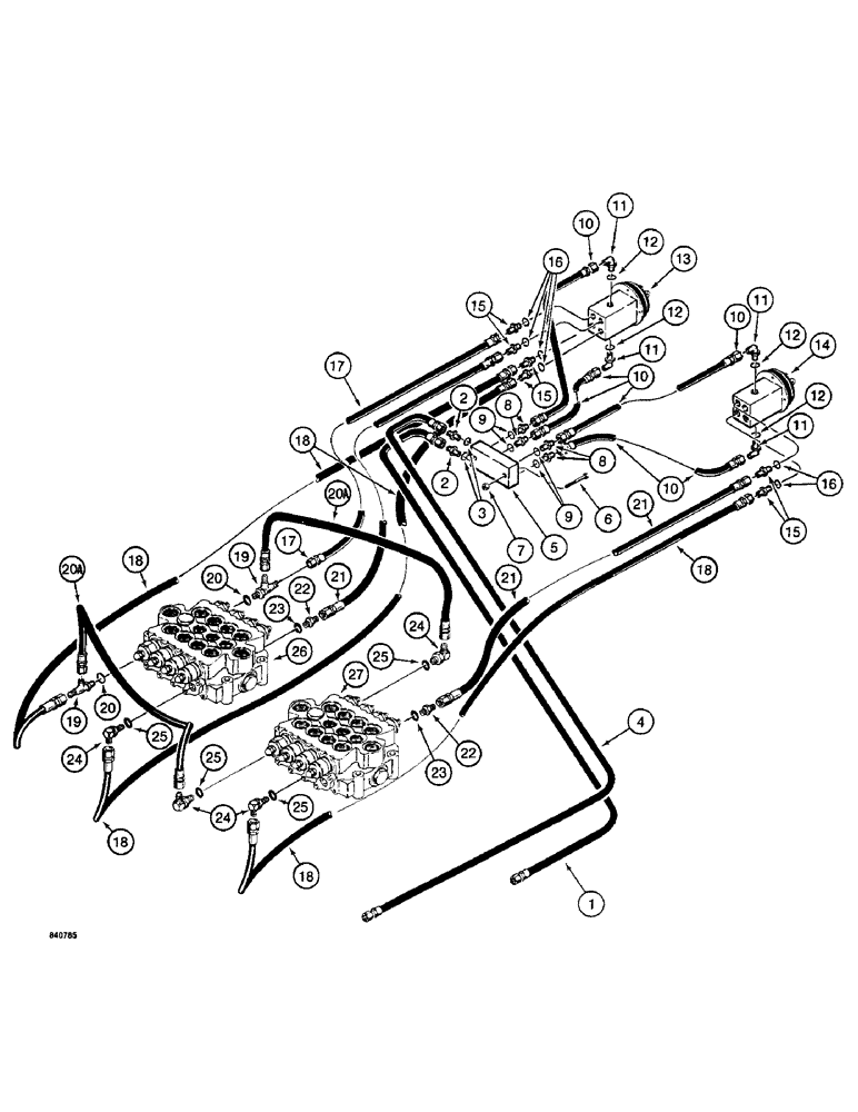 Схема запчастей Case 1187 - (164) - HYDRAULIC CIRCUIT FOR CONTROLS, MANIFOLD AND HAND LEVER CONTROL VALVE LINES (07) - HYDRAULIC SYSTEM