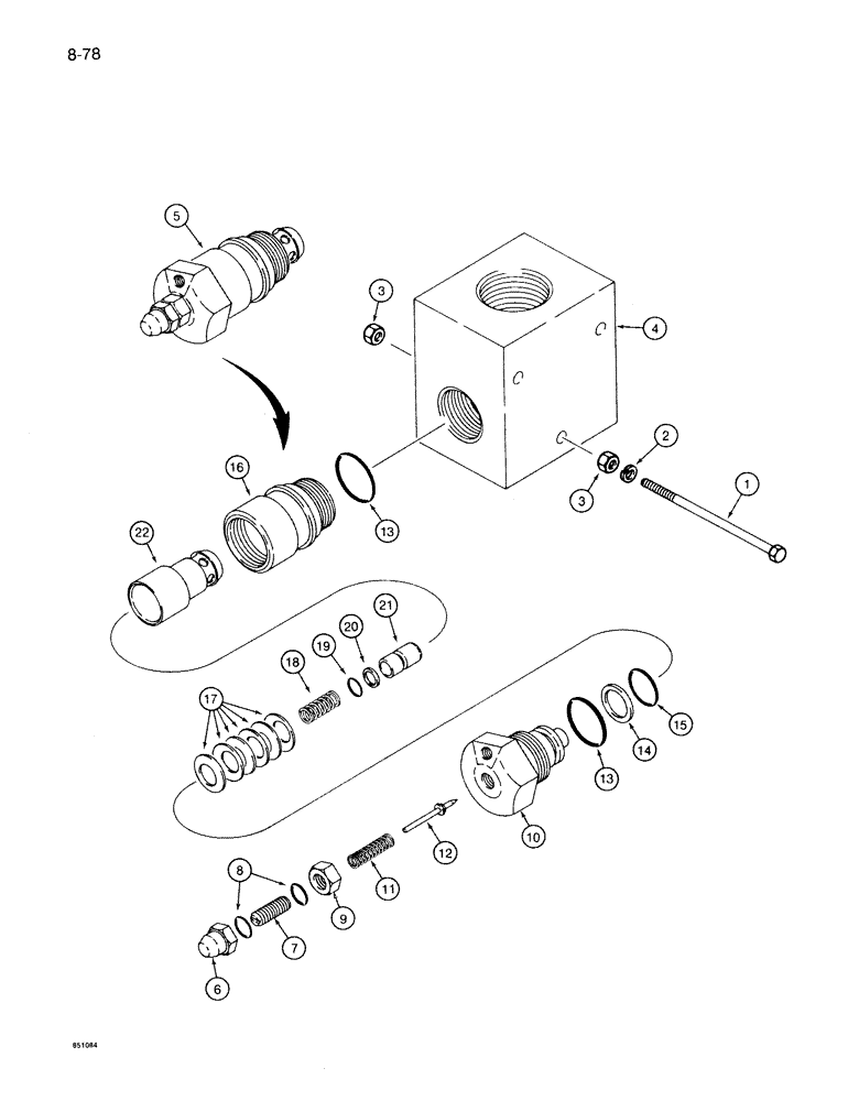 Схема запчастей Case 1085B - (8-078) - MAIN RELIEF VALVE (08) - HYDRAULICS