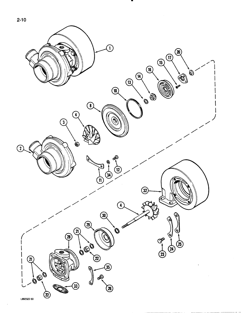 Схема запчастей Case 450C - (2-10) - TURBOCHARGER ASSEMBLY, 4T-390 ENGINE (02) - ENGINE