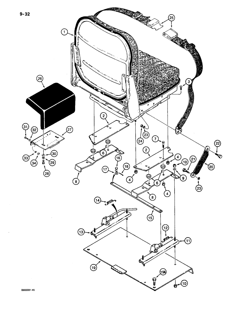 Схема запчастей Case 650 - (9-32) - SUSPENSION SEAT MOUNTING AND SEAT BELT (09) - CHASSIS/ATTACHMENTS