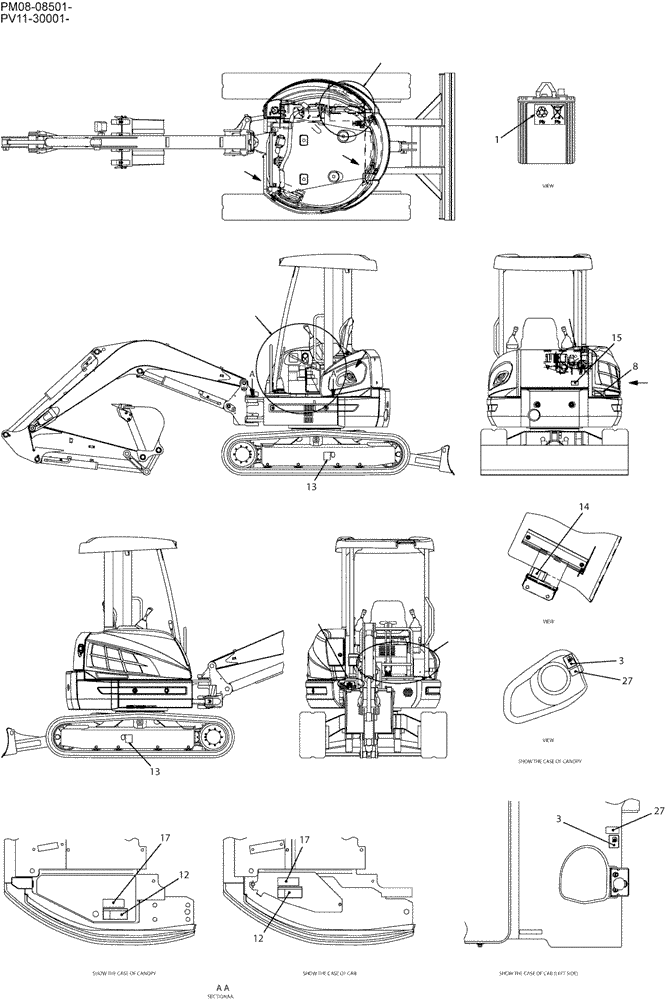 Схема запчастей Case CX27B - (06-001) - NAME PLATE INSTAL (90) - PLATFORM, CAB, BODYWORK AND DECALS