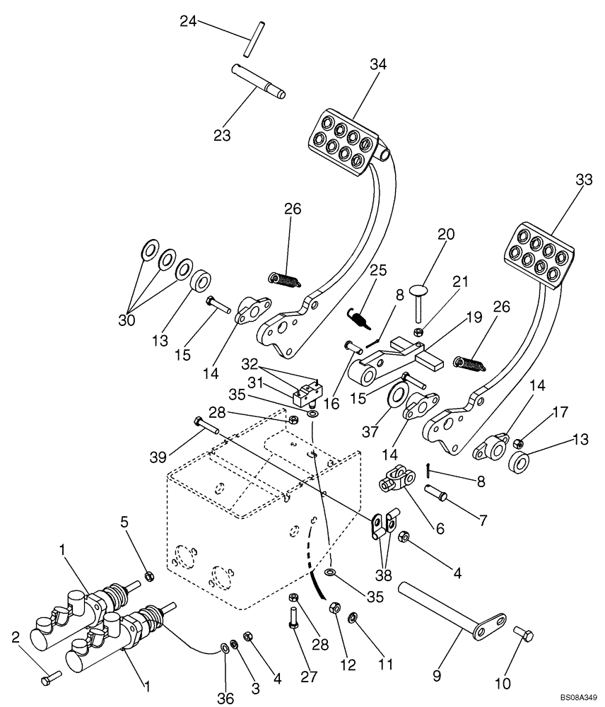 Схема запчастей Case 588G - (07-07) - BRAKE PEDALS - BRAKE MASTER CYLINDER MOUNTING (07) - BRAKES