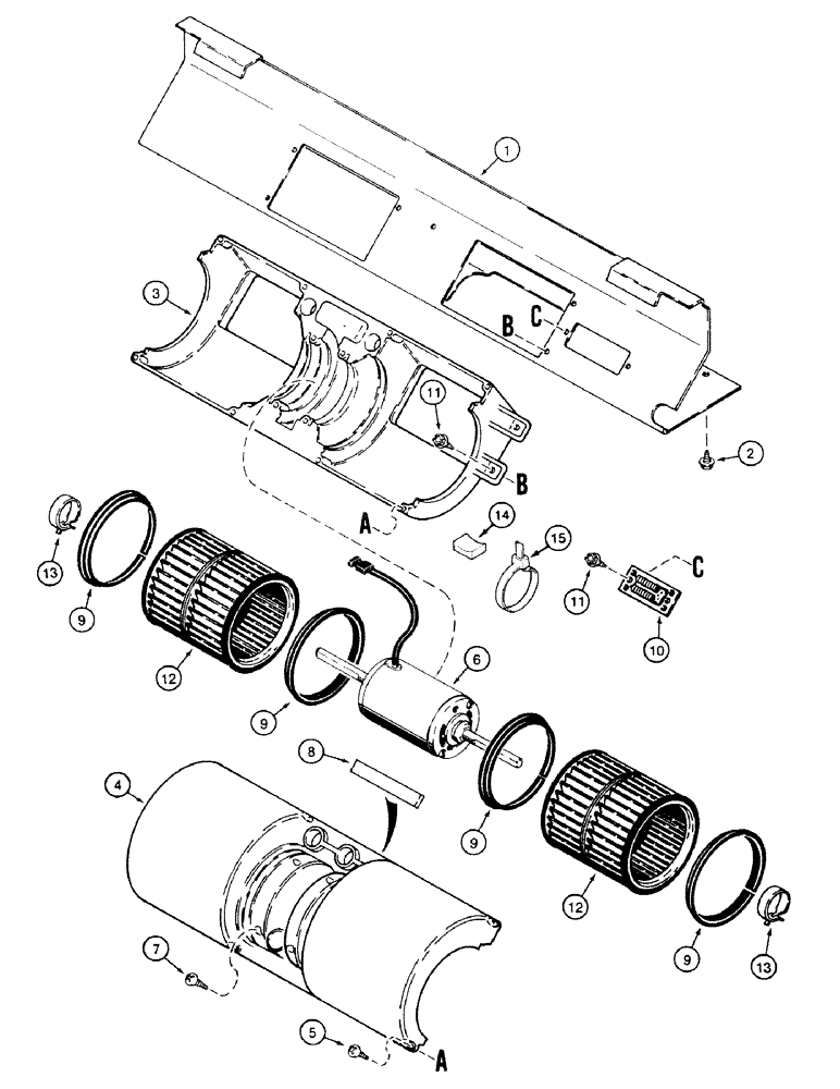 Схема запчастей Case 580SK - (9-214) - CAB BLOWER (09) - CHASSIS/ATTACHMENTS