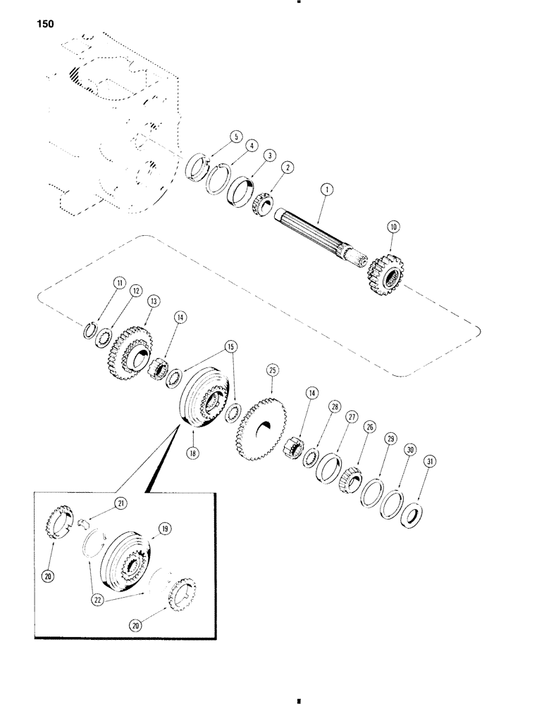 Схема запчастей Case 586C - (150) - MAINSHAFT, TRANSAXLE (27) - REAR AXLE SYSTEM