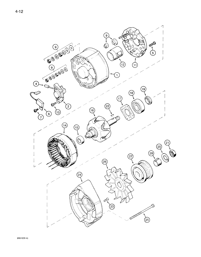 Схема запчастей Case 1085B - (4-012) - BOSCH ALTERNATOR - A187916, IF USED (04) - ELECTRICAL SYSTEMS