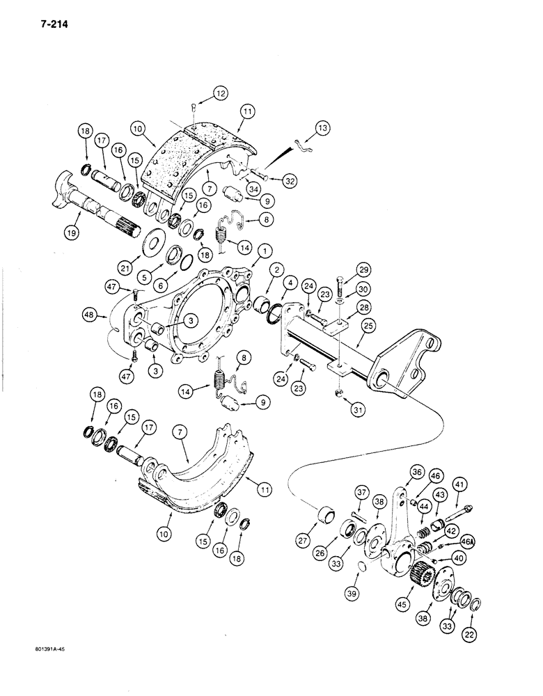 Схема запчастей Case 680K - (7-214) - L61205 REAR AXLE, REAR BRAKES AND ADJUSTERS (07) - BRAKES