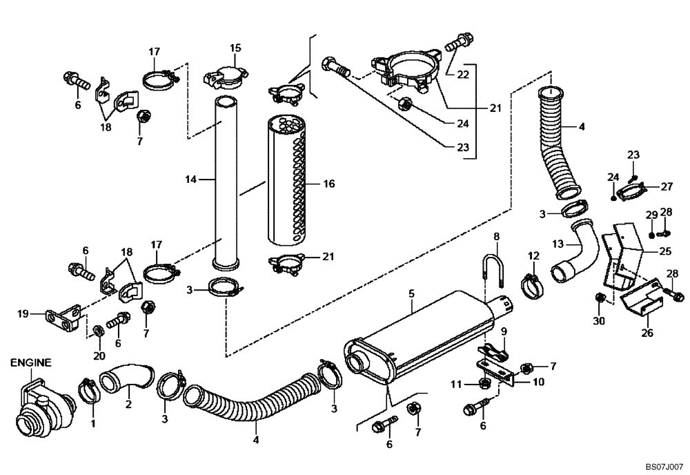 Схема запчастей Case 340 - (08A00010650[001]) - ENGINE EXHAUST (87451403) (10) - ENGINE