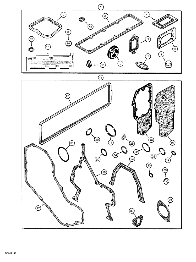 Схема запчастей Case 650G - (2-49A) - ENGINE GASKET KITS (P.I.N. JJG0216449 AND AFTER) (02) - ENGINE