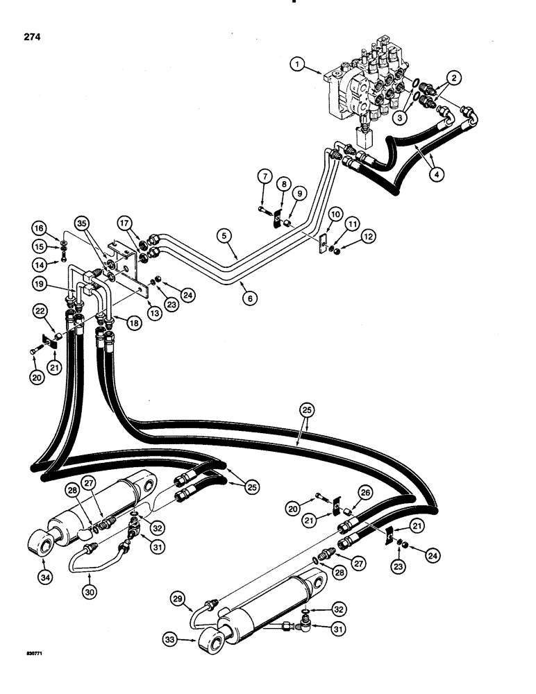 Схема запчастей Case 1150C - (274) - RIPPER HYDRAULIC CIRCUIT, USED ON TRACTOR SN 7308971 AND AFT (08) - HYDRAULICS