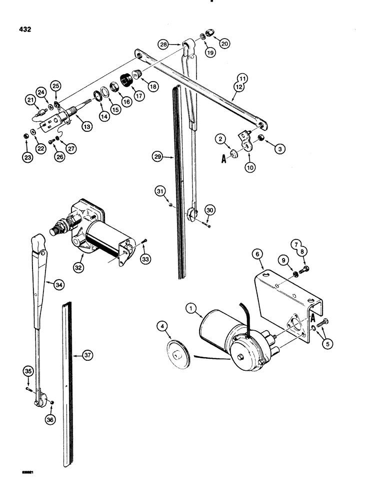 Схема запчастей Case 1150C - (432) - WINDSHIELD WIPERS, USED ON NON-PRESSURIZED CABS ON TRAC SN 7307881 & AFT & ON PRESSURIZED CABS (09) - CHASSIS/ATTACHMENTS