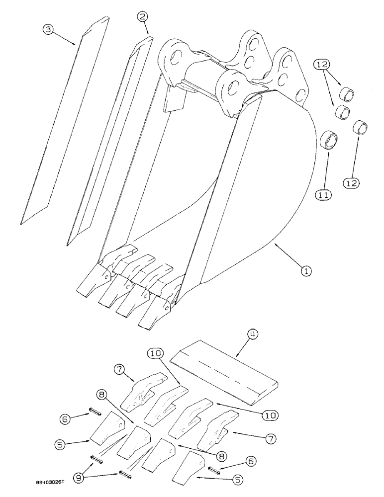 Схема запчастей Case 590 - (9-054) - UNIVERSAL BACKHOE BUCKETS, 16" (406 MM) & 18" (457MM) WIDE, 16" (406MM) WIDE TRENCHING BUCKET & TEET (09) - CHASSIS/ATTACHMENTS