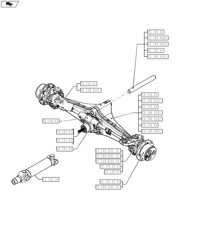 Схема запчастей Case 580SN - (25.000.00) - PICTORIAL INDEX - FRONT MECHANICAL DRIVE (25) - FRONT AXLE SYSTEM