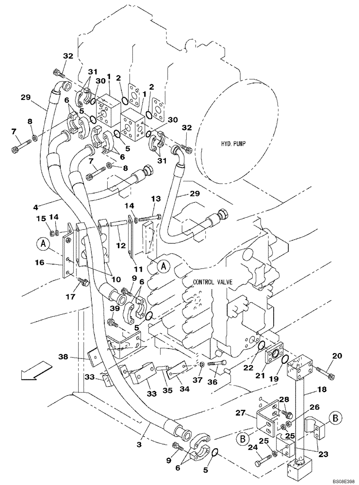 Схема запчастей Case CX700B - (08-05) - HYDRAULICS - CONTROL VALVE SUPPLY (08) - HYDRAULICS