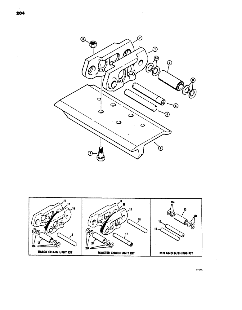 Схема запчастей Case 450 - (204) - TRACK CHAIN, BEFORE TRACTOR SN. 3050801, USED ON DOZER AND LOADER MODELS BEFORE TRAC. S/N 3039110 (04) - UNDERCARRIAGE