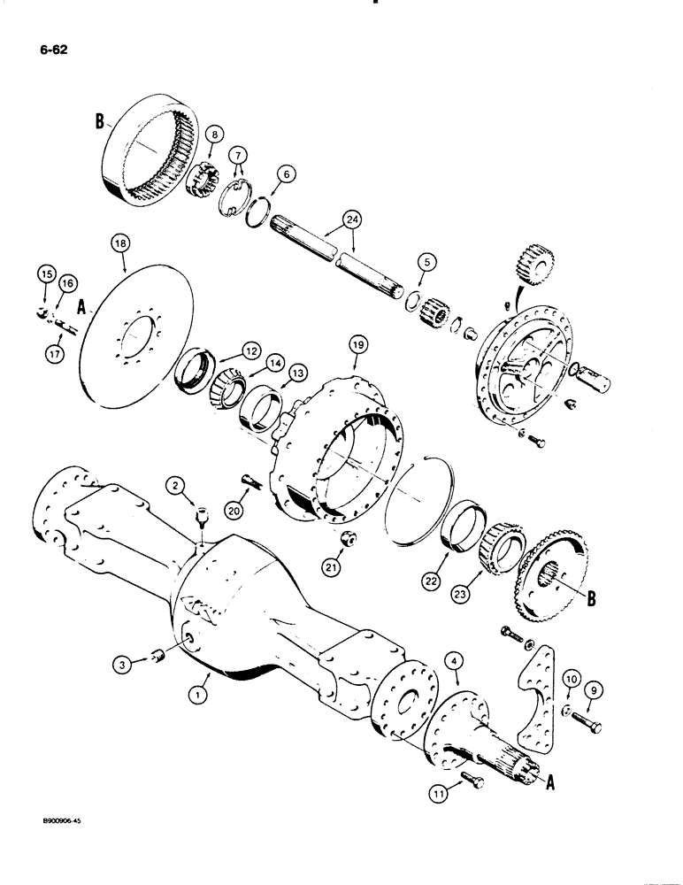 Схема запчастей Case W20C - (6-62) - W20C AXLE HOUSING AND PLANETARY, REAR AXLES - L118896 AND L126098 (06) - POWER TRAIN