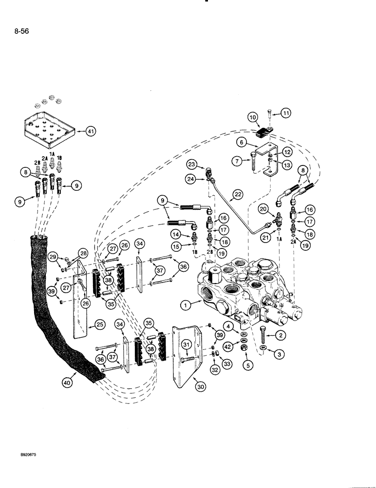 Схема запчастей Case 821 - (8-056) - REMOTE LOADER CONTROL CIRCUIT, HOSE SEPARATOR TO TWO SPOOL VALVE (08) - HYDRAULICS