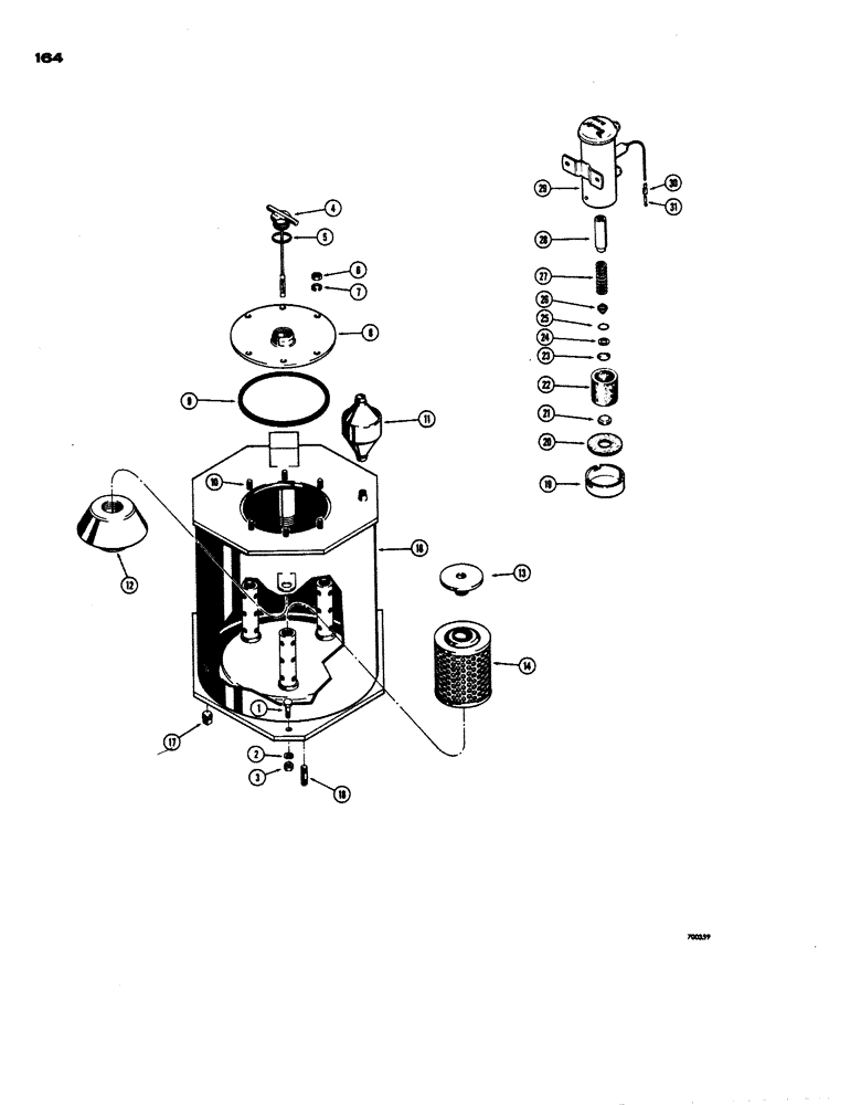 Схема запчастей Case W24 - (164) - HYDRAULIC TANK AND RELATED PARTS (08) - HYDRAULICS
