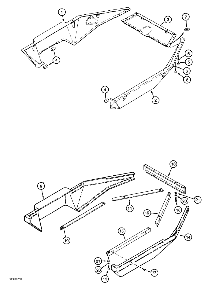 Схема запчастей Case 621B - (9-054) - LOWER CAB AND CANOPY COVERS, PLASTIC COVERS (09) - CHASSIS/ATTACHMENTS