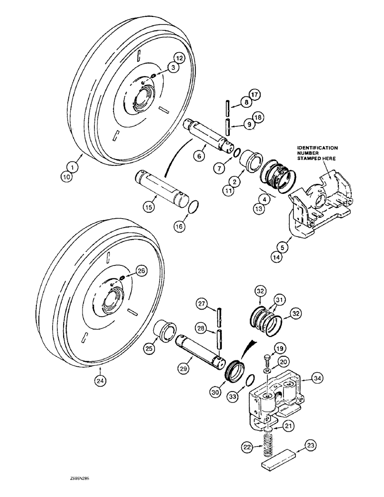 Схема запчастей Case 1150E - (5-16) - IDLER ASSEMBLIES, R52666 , R55674 & R58615 (11) - TRACKS/STEERING