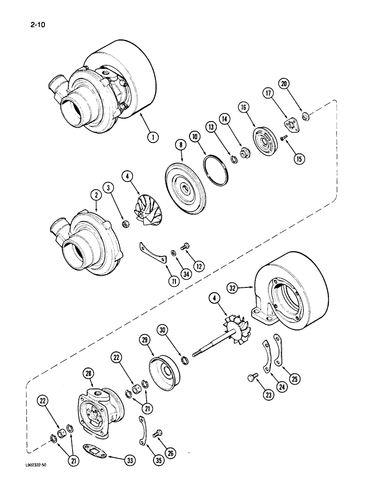 Схема запчастей Case 650 - (2-10) - TURBOCHARGER ASSEMBLY, 4T-390 ENGINE (02) - ENGINE