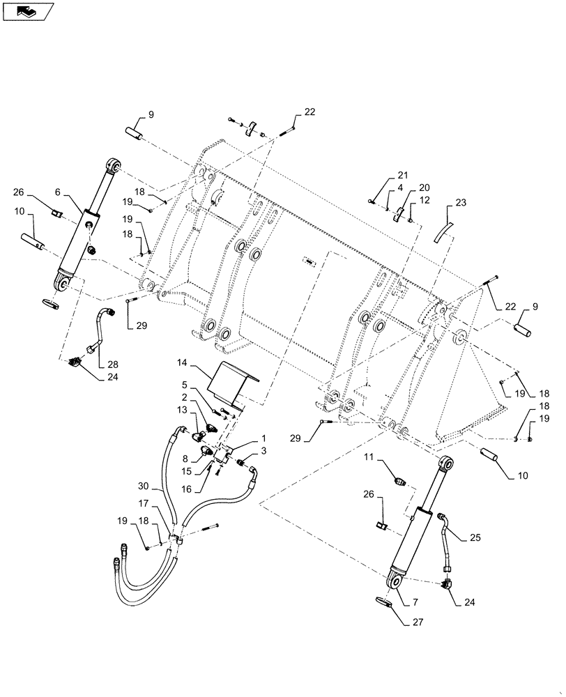 Схема запчастей Case 590SN - (35.701.02[01]) - HYDRAULICS - CYLINDER, LOADER BUCKET 4-IN-1 (35) - HYDRAULIC SYSTEMS