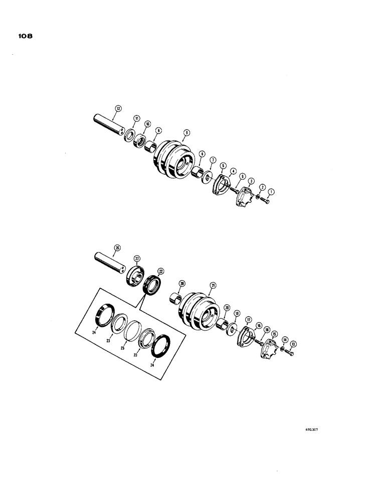 Схема запчастей Case 850 - (108) - TRACK CARRIER ROLLER, D36354 NON-FACE SEALED CARRIER ROLLER (04) - UNDERCARRIAGE