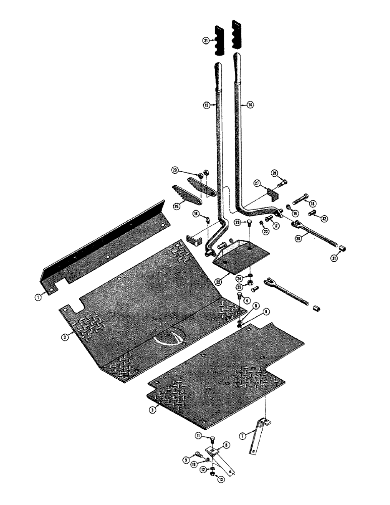 Схема запчастей Case 520 - (074) - FLOOR PLATE, STEERING LEVERS AND LINKAGE (05) - UPPERSTRUCTURE CHASSIS