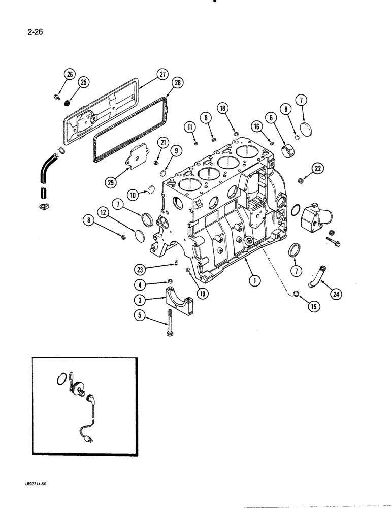 Схема запчастей Case 455C - (2-26) - CYLINDER BLOCK, 4T-390 ENGINE (02) - ENGINE