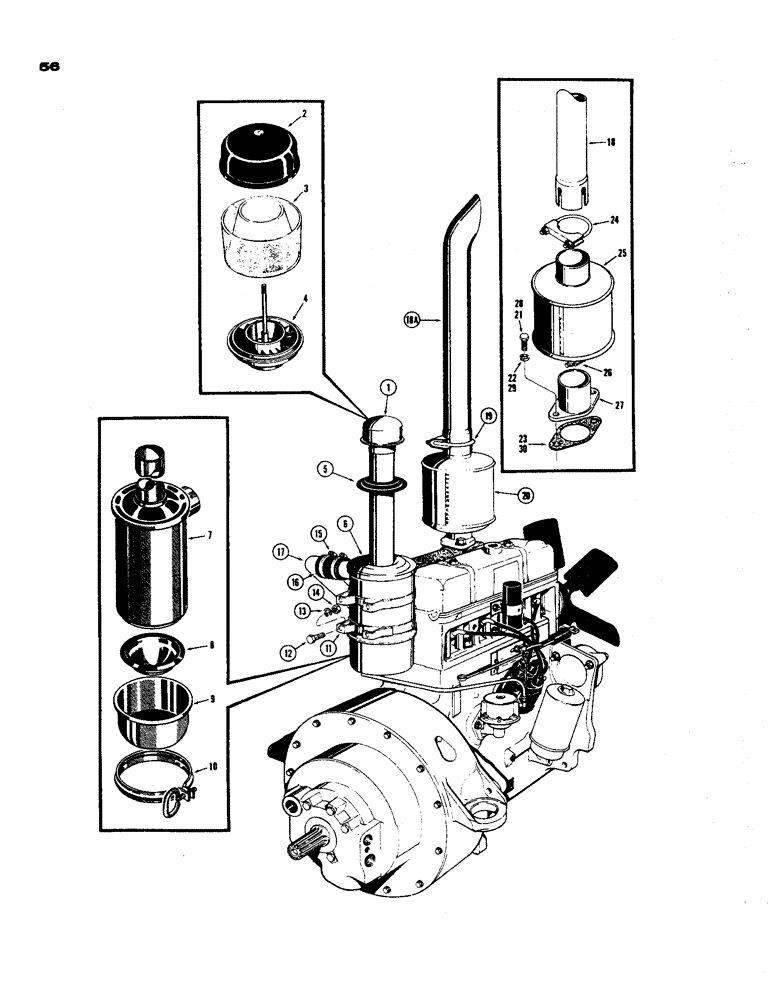 Схема запчастей Case 450 - (056) - AIR CLEANER AND MUFFLER - GAS (01) - ENGINE
