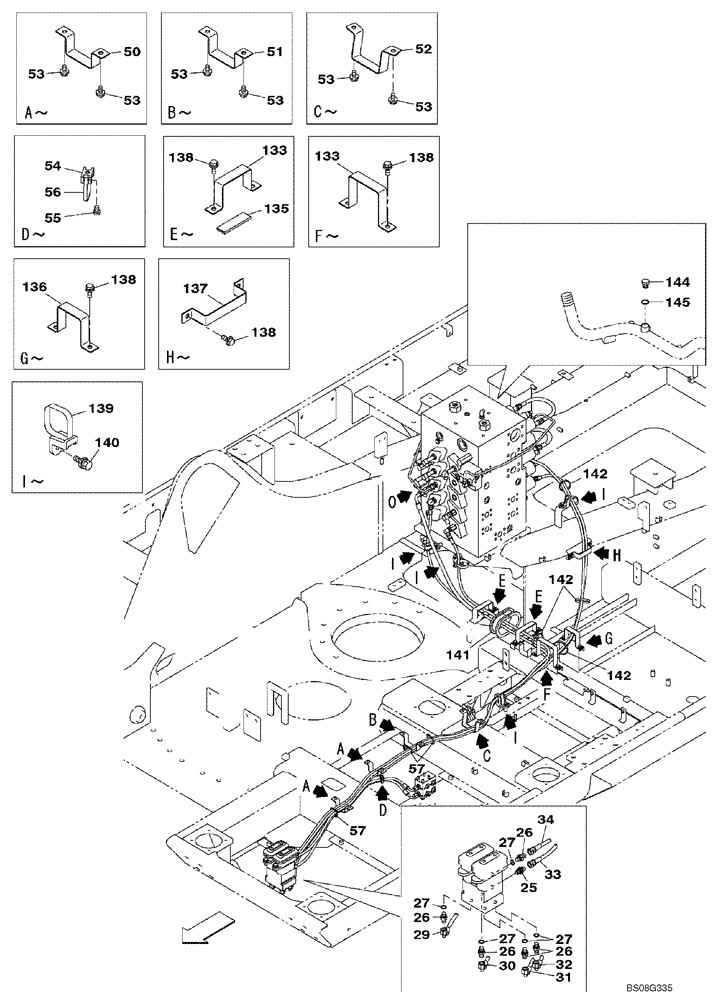 Схема запчастей Case CX470B - (08-35) - PILOT CONTROL LINES, TRAVEL - STANDARD (08) - HYDRAULICS