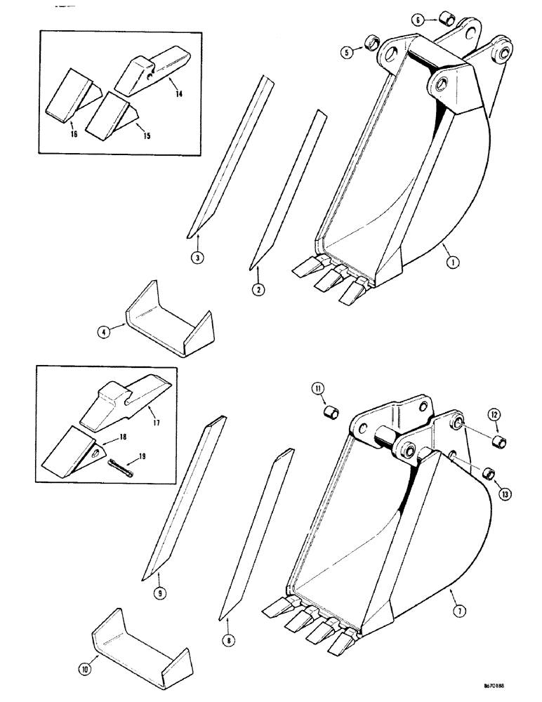 Схема запчастей Case 680CK - (182) - BACKHOE BUCKETS (OPTIONAL TYPES), TRENCHING BUCKETS (MACHINERY ITEM) (84) - BOOMS, DIPPERS & BUCKETS