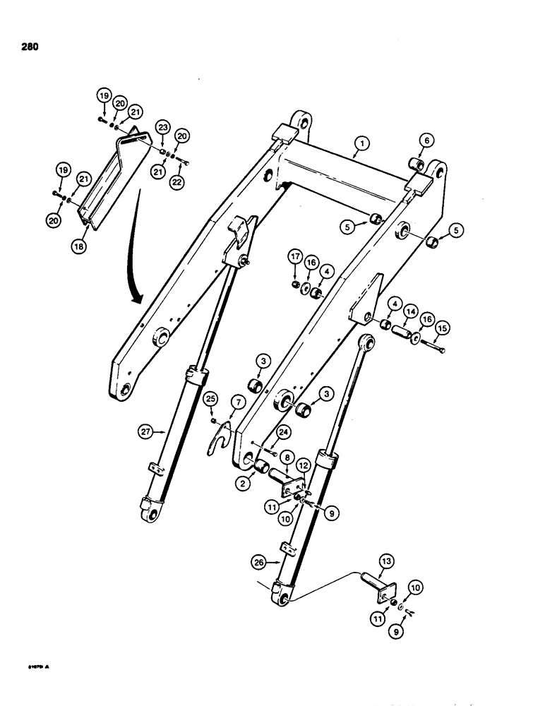 Схема запчастей Case 850C - (280) - LOADER LIFT FRAME, LIFT CYLINDERS AND STRUT (07) - HYDRAULIC SYSTEM