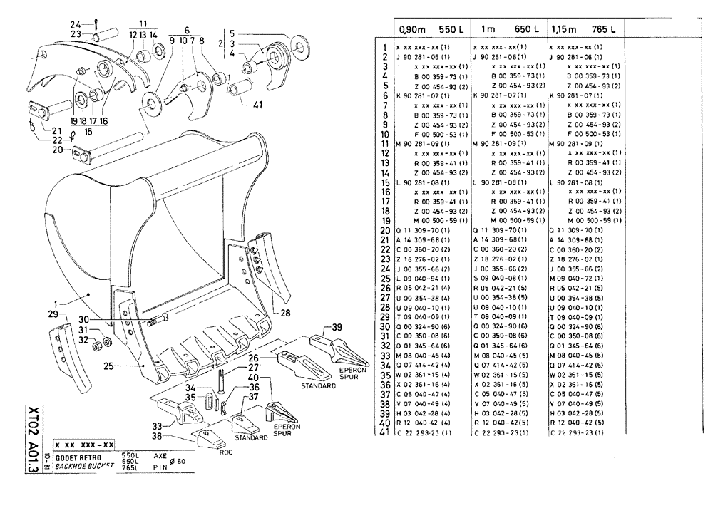 Схема запчастей Case 75C - (XT02 A01.3[01]) - BACKHOE BUCKET - 0,90 M 550 L PIN Ø60 (19) - BUCKETS