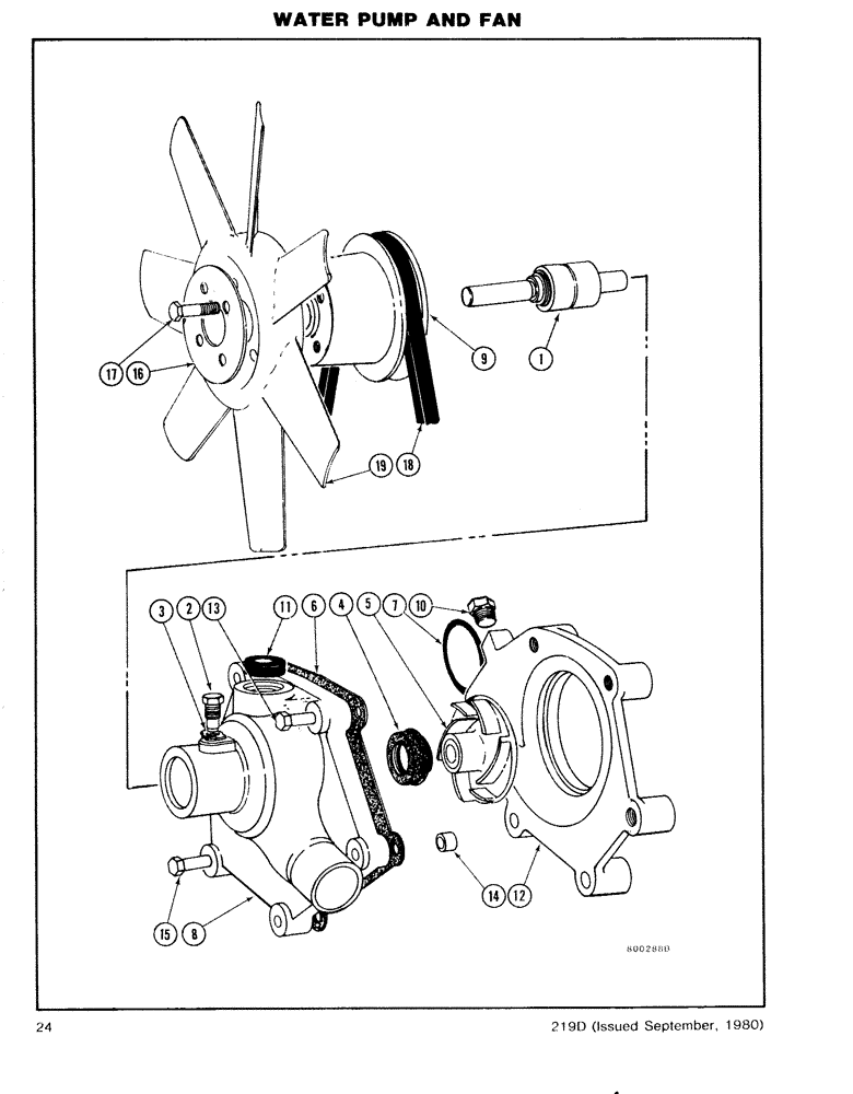 Схема запчастей Case DH7 - (24) - WATER PUMP AND FAN (10) - ENGINE