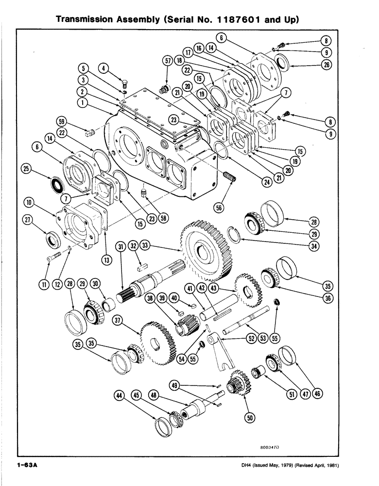 Схема запчастей Case DH4 - (1-63A) - TRANSMISSION ASSEMBLY (SERIAL NO. 1187601 AND UP) (21) - TRANSMISSION
