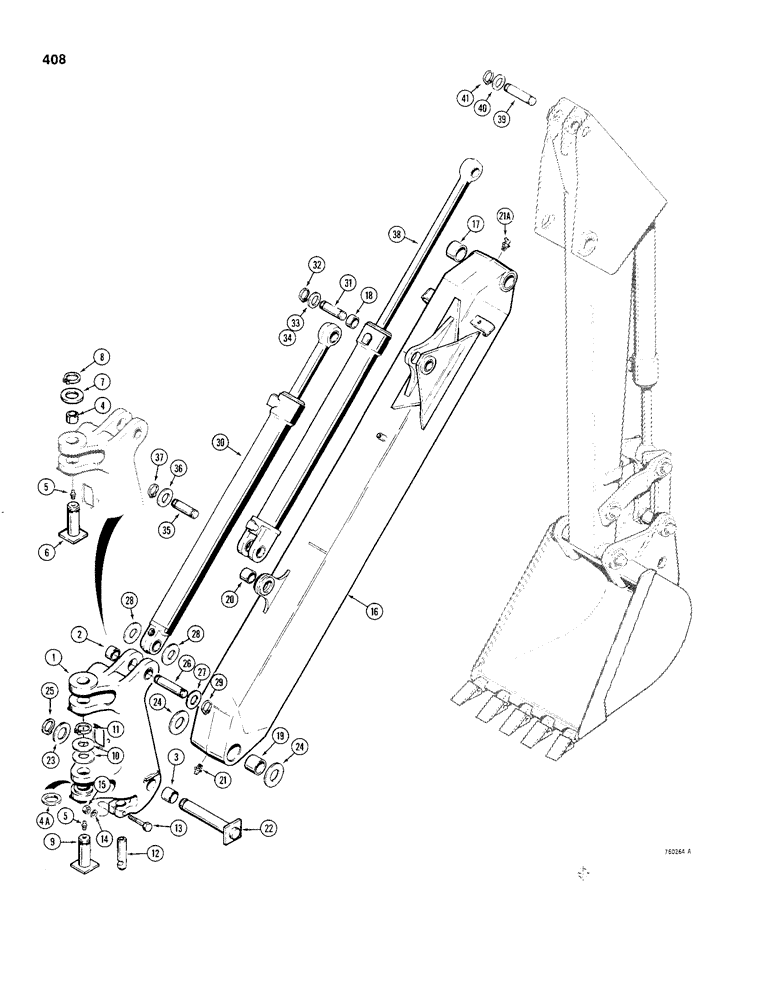 Схема запчастей Case 480C - (408) - BACKHOE SWING TOWER AND BOOM (84) - BOOMS, DIPPERS & BUCKETS