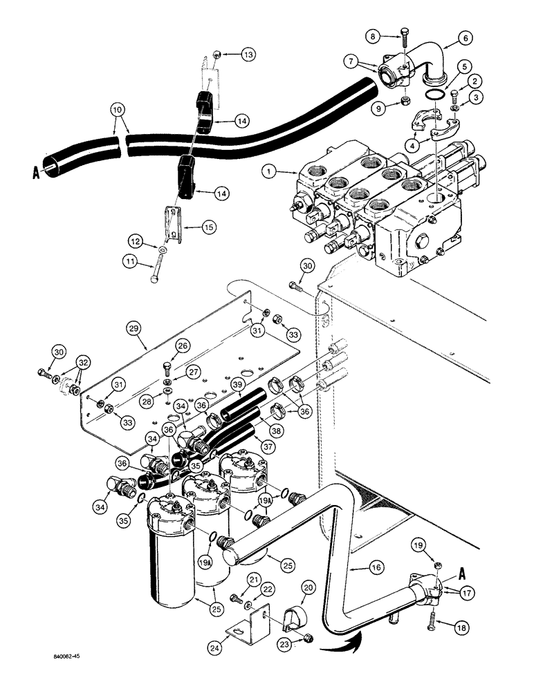Схема запчастей Case W36 - (8-392) - LOADER HYDRAULIC CIRCUIT, VALVE TO HYDRAULIC RESERVOIR - USED ON TRACTORS (08) - HYDRAULICS